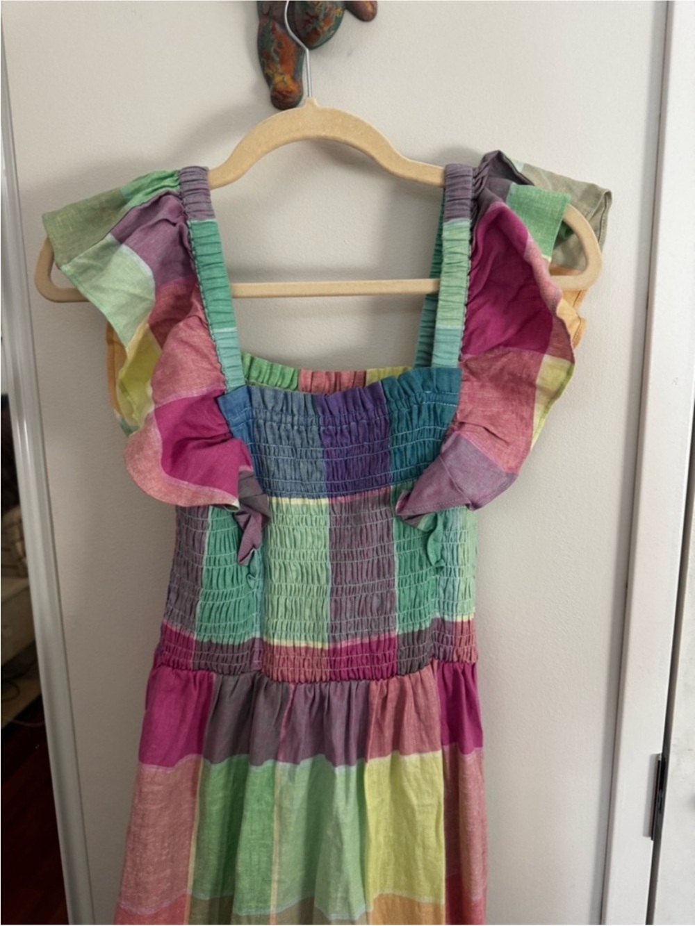 Gap Linen-Blend Colorful Pastel Flutter Sleeve Smocked Midi Dress NWT - Picture 4 of 8